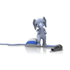 An elephant stands on a hose blocking the flow of water.  A large pressure bubble forms behind the blockage.