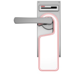 This image shows a blank do not disturb sign handing from a door handle.