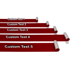 Five rolls of red carpet rolling out each having a spot for custom text.