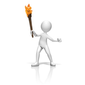 A stick figure holds a burning torch.