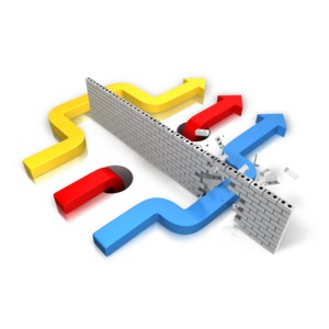 An image of three arrows getting around a wall.