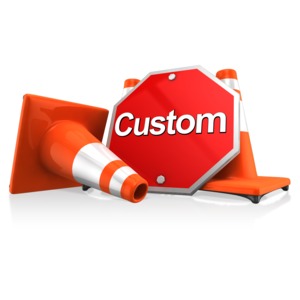 This clipart shows a stop sign leaning against traffic cones. The stop sign can be used for custom text.