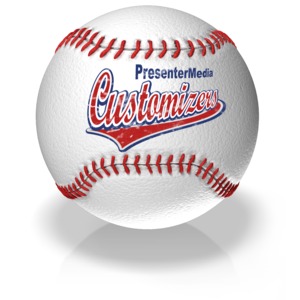 A baseball has room for a custom text logo.  Some special characters may not work due to the limitation in the script typeface.