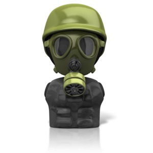 An icon of a gas mask figure.
