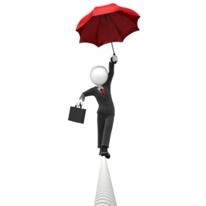 An image of a business stick figure balancing on a tightrope.