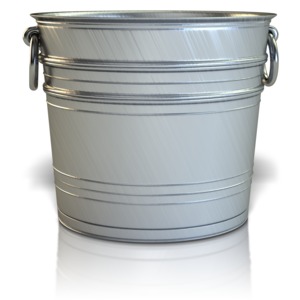 This clip art image shows a metal empty bucket.