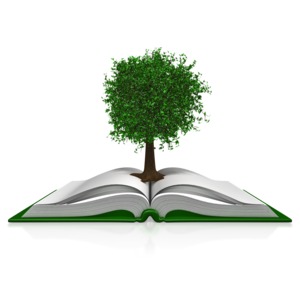 An open book with a tree coming from its pages. This clip-art can represent learning about the world and nature.