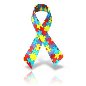 A single multi-colored autism awareness ribbon.