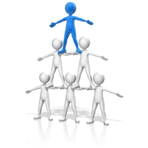 A group of figures form a human pyramid. This clip-art can represent the hierarchy of leadership