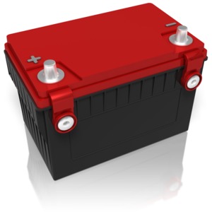 A standard lead-acid car battery.