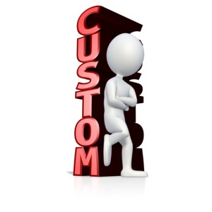 This clip art image shows a stick figure leaning against custom text.