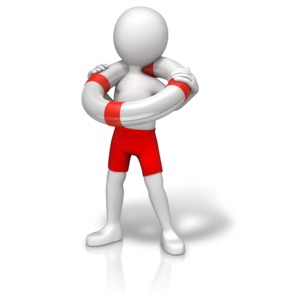 An image of a stick figure holding a life preserver.