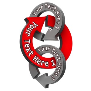 This custom text shows three intersecting circle arrows with text on them which you can change to your own.