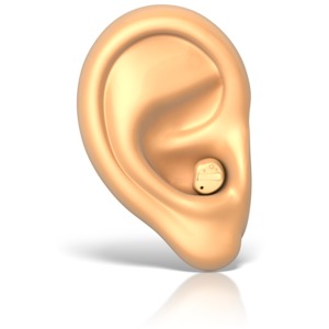 This clip art image shows an ear with a hearing aid in.