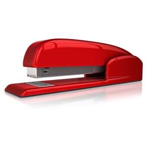 This clip art image shows a single office stapler.