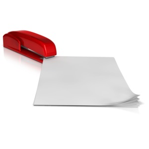 This clip art image shows pieces of paper being stapled together.