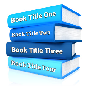 A stack of four books with room on the spine to add your own custom text.