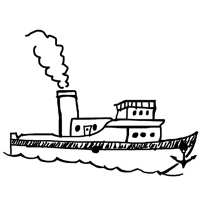 An image of a sketch of a boat in water.