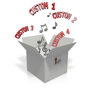 An image of an open box with music notes coming out along with custom text.