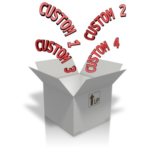 A single cardboard box  with custom text coming out of it.