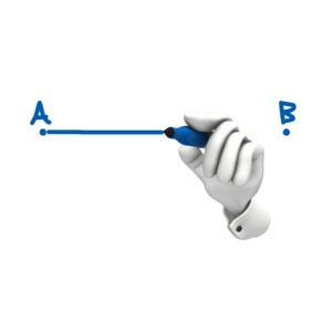 An image of a hand drawing a line from A to B.
