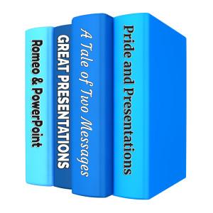 Four books with room on the spine to add your own custom text.