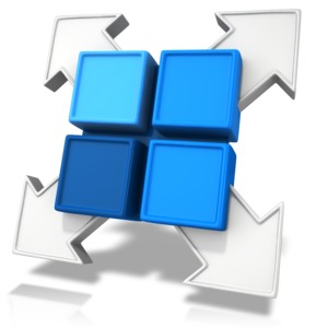 An image a design element with four boxes with arrows pointing out.