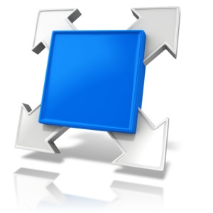 An image a single square design element with four arrows pointing out.