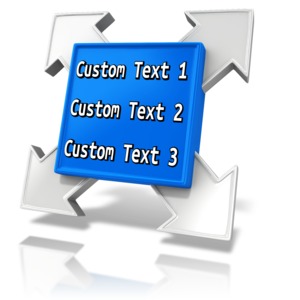 An image a single square design element with four arrows pointing out. There is room on the front of the blue box for custom text.