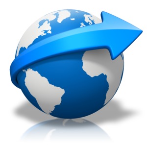 An image of an arrow wrapping around earth.