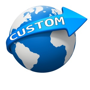 An image of an arrow wrapping around earth. There is room on the arrow to add your own custom text.