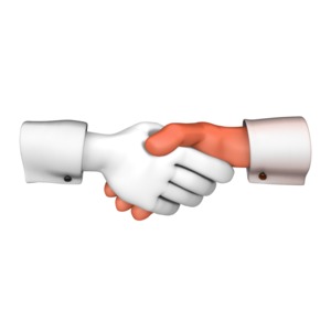 This clip art image shows two hand shaking with one standing out in color.