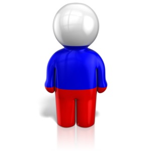 This clip art image shows a peg person icon figure wrapped in a Russian Flag.