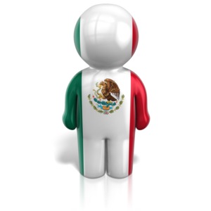 This clip art image shows a peg person icon figure wrapped in a Mexican Flag.