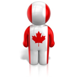 This clip art image shows a peg person icon figure wrapped in a Canadian Flag.