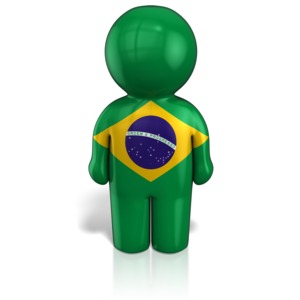 This clip art image shows a peg person icon figure wrapped in a Brazilian Flag.