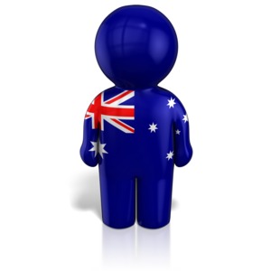 This clip art image shows a peg person icon figure wrapped in a Australian Flag.