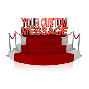 An image of a red elevated platform with metal posts &amp; rope around it. There is room on top of the platform to put your own custom text.