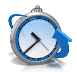 An image of a clock with an arrow going around the face.