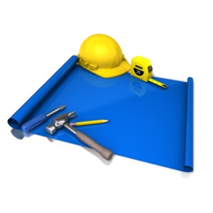 An image of a blank blue print with construction elements.