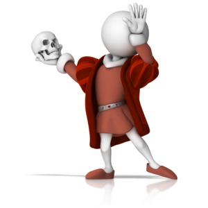 This clip art image shows a stick figure acting out a drama scene.