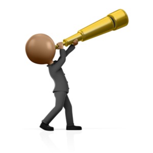 An image of a business man looking through a telescope.