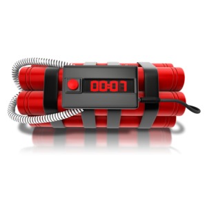 An image of a bomb with a digital clock.