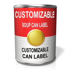 A custom tin can in shown with four different spots to put your own custom text.