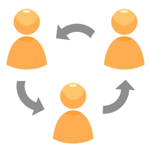 An image of a circle of people with an arrow pointing to the next person.