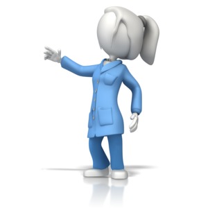 A 3D lady stick figure wears an Electrostatic Discharge (ESD) lab coat to prevent shocks from static electricity. 