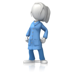 A lady figure stands proud wearing a ESD (Electrostatic Discharge) smock.