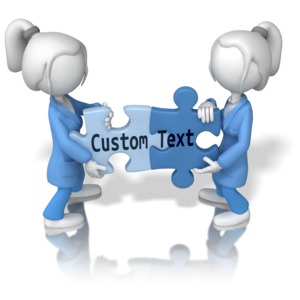 Two female scientist stick figures put together puzzle pieces with custom text going across the pieces.