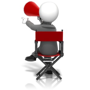 An image of a director speaking with a megaphone.