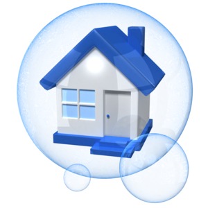 A house floating inside a bubble. This clip-art can represent a housing-bubble.